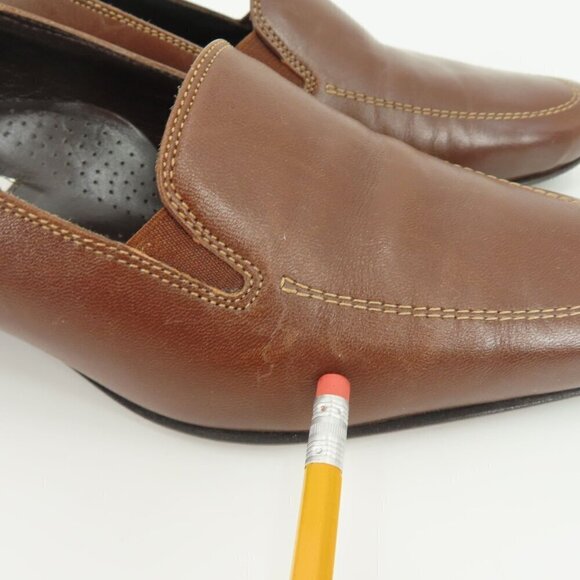 VTG Valleverde Womens 38.5 EUR 8.5 US Brown Leather Loafer Heels Made in Italy - Picture 11 of 16